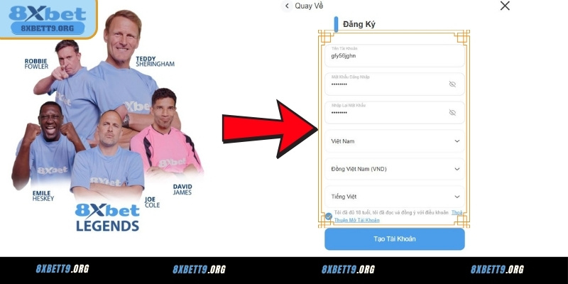 Điền thông tin đăng ký 8XBET